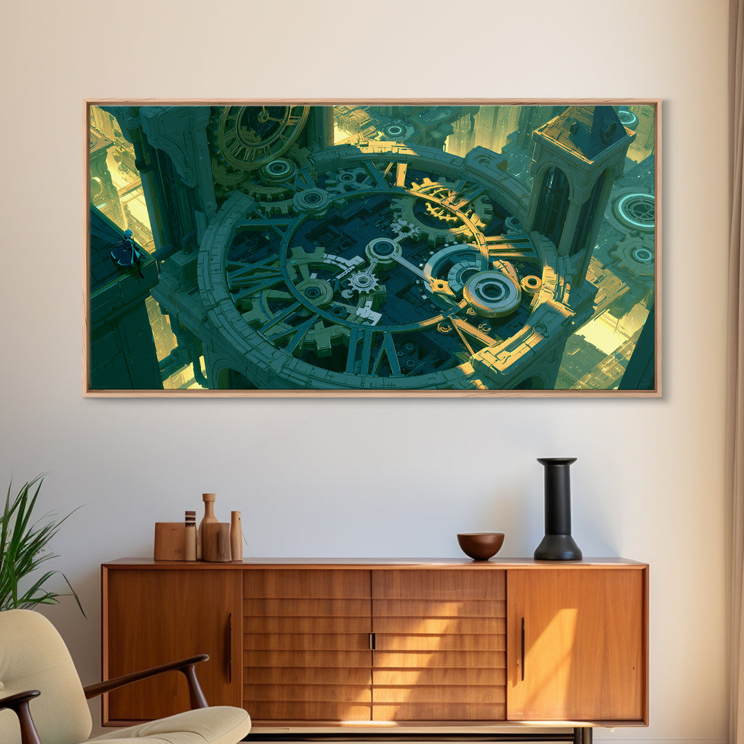 Clock Tower Gears Canvas Print, Steampunk Art, Art Nouveau, Living Room Decor, Mechanic, Modern Art, Digital Download Art, STE-2x1-57