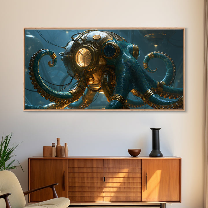 Steampunk Octopus with Brass Tentacles Canvas Print, Steampunk Art, Digital Print, Living Room Decor, Fine Art, Mechanic, STE-2x1-73