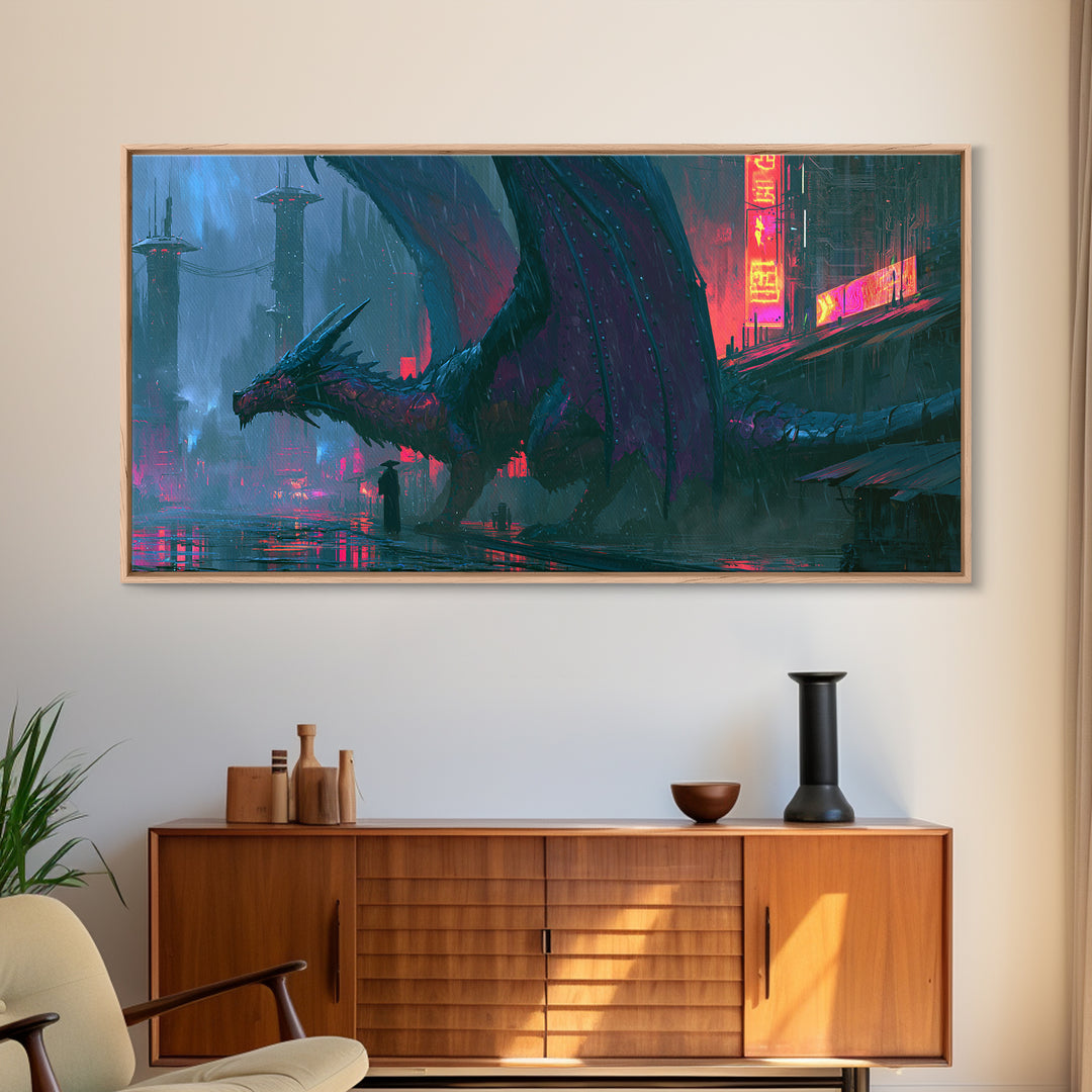 Copper Dragon with Riveted Wings Canvas Print, Steampunk Art, Halloween Decor, Living Room Decor, Fine Art, Mechanic, STE-2x1-78