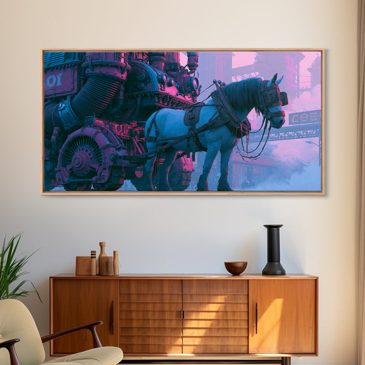Steam Powered Horse Framed Canvas Print, Steampunk Art, Wall Decor, Living Room Decor, Fine Art, Mechanic, Whimsical Decor, STE-2x1-83