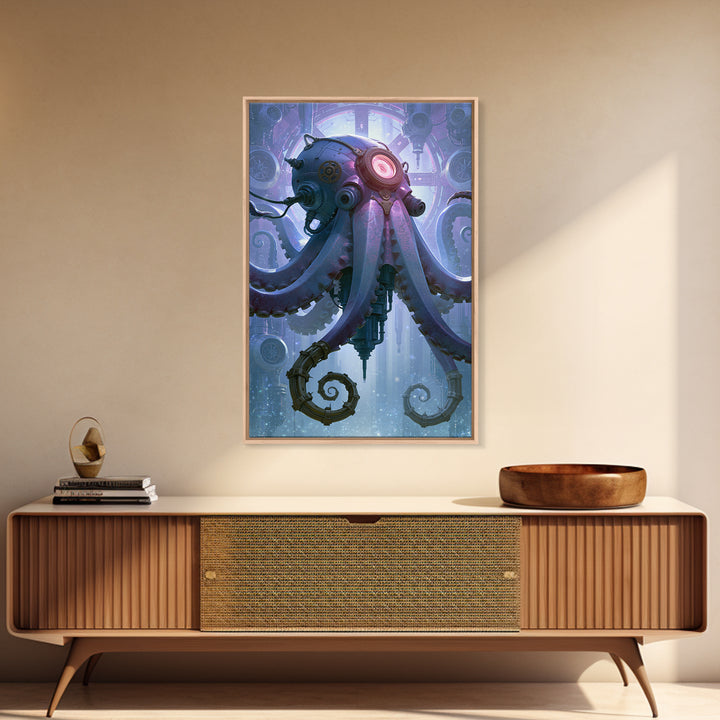 Steampunk Octopus with Brass Tentacles Framed Canvas Print, Steampunk Art, Abstract Art, Living Room Decor, Fine Art, Mechanic, STE-2x3-37