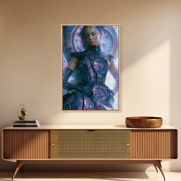 Victorian Lady with Clockwork Dress Details Canvas Print, Steampunk Art, Digital Print, Living Room Decor, Fine Art, Mechanic, STE-2x3-49