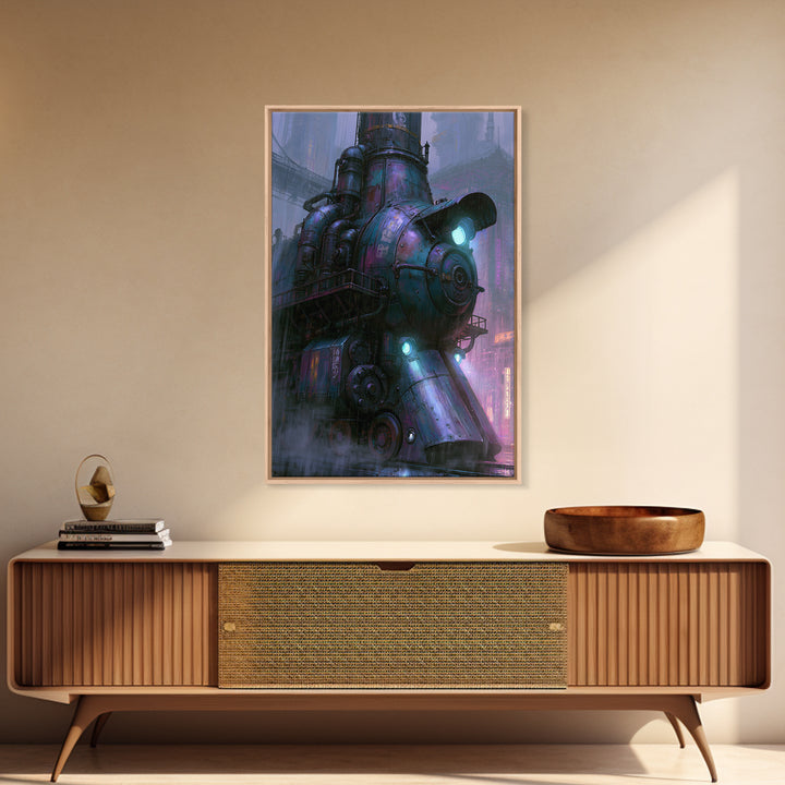 Steam Powered City Skyline Framed Canvas Print, Steampunk Art, Printable Art, Living Room Decor, Abstract Art, Mechanic, STE-2x3-53