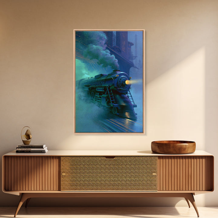 Steam Locomotive Racing Through Fog Canvas Print, Steampunk Art, Canvas Art, Living Room Decor, Abstract Art, Mechanic, STE-2x3-86