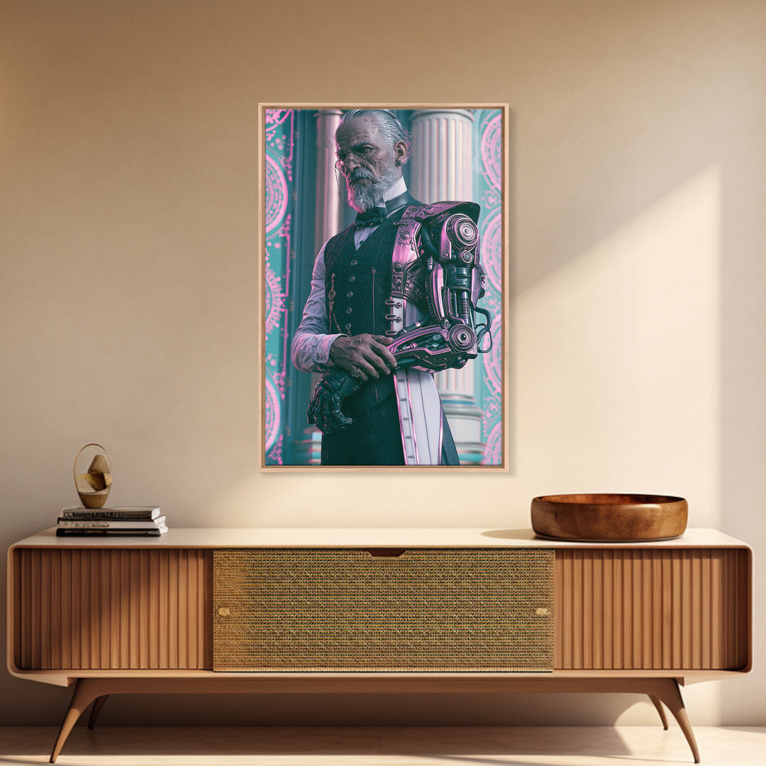 Victorian Inventor Portrait Framed Canvas Print, Steampunk Art, Steampunk Decor, Living Room Decor, Fine Art, Mechanic, STE-2x3-87