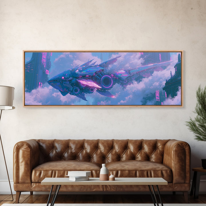 Mechanical Fish Swimming Through Clouds Canvas Print, Steampunk Art, Modern Decor, Living Room Decor, Fine Art, Mechanic, STE-3x1-14