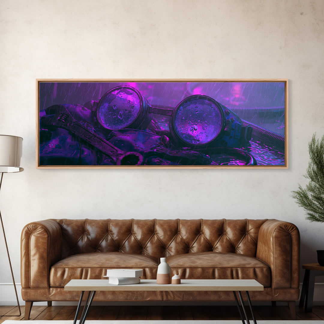 Goggles Gloves and Wrench Still Life Framed Canvas Print, Steampunk Art, Gallery Decor, Living Room Decor, Fine Art, Mechanic, STE-3x1-15