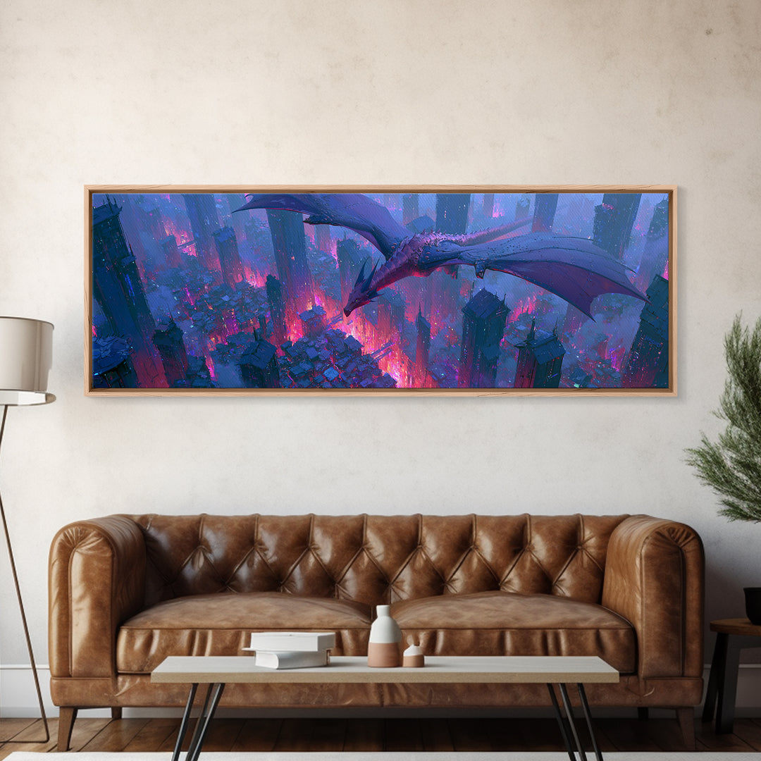 Copper Dragon with Riveted Wings Framed Canvas Print, Steampunk Art, Art Nouveau, Living Room Decor, Fine Art, Mechanic, STE-3x1-2