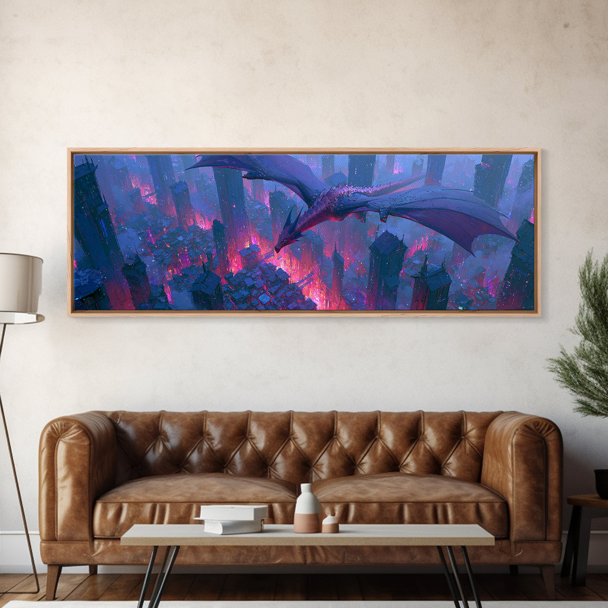 Copper Dragon with Riveted Wings Framed Canvas Print, Steampunk Art, Art Nouveau, Living Room Decor, Fine Art, Mechanic, STE-3x1-2