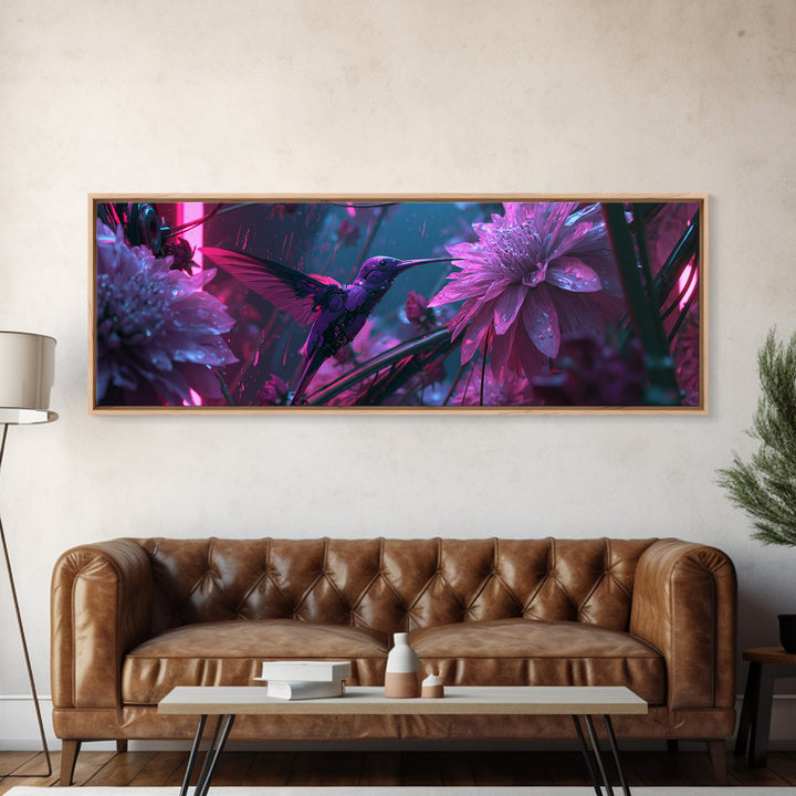 Mechanical Hummingbird Hovering Near Flower Canvas Print, Steampunk Art, Steampunk Lamp, Living Room Decor, Fine Art, Mechanic, STE-3x1-25