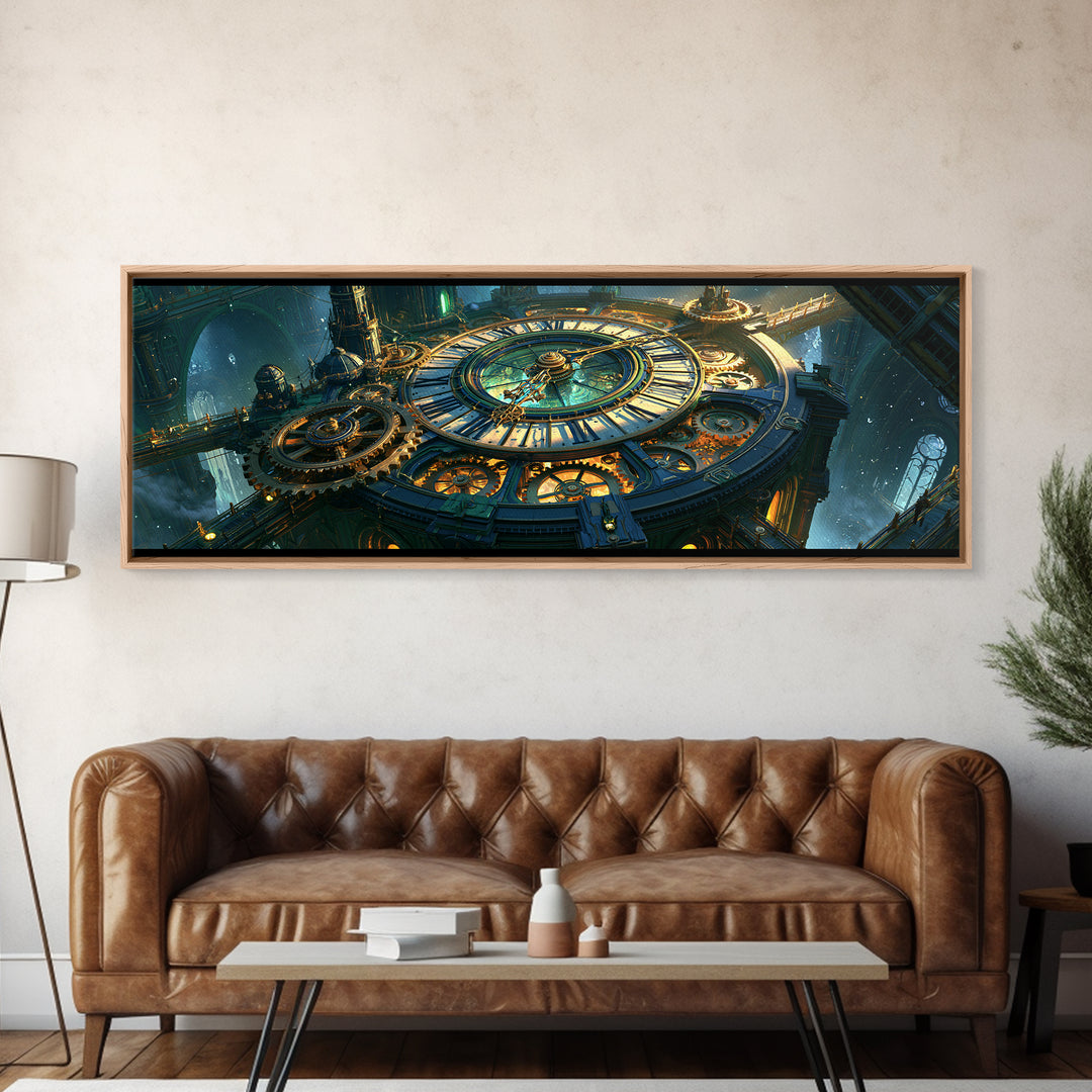 Clock Tower Gears Canvas Print, Steampunk Art, Cat Art, Living Room Decor, Oil Painting, Mechanic, Fine Art Print, STE-3x1-29