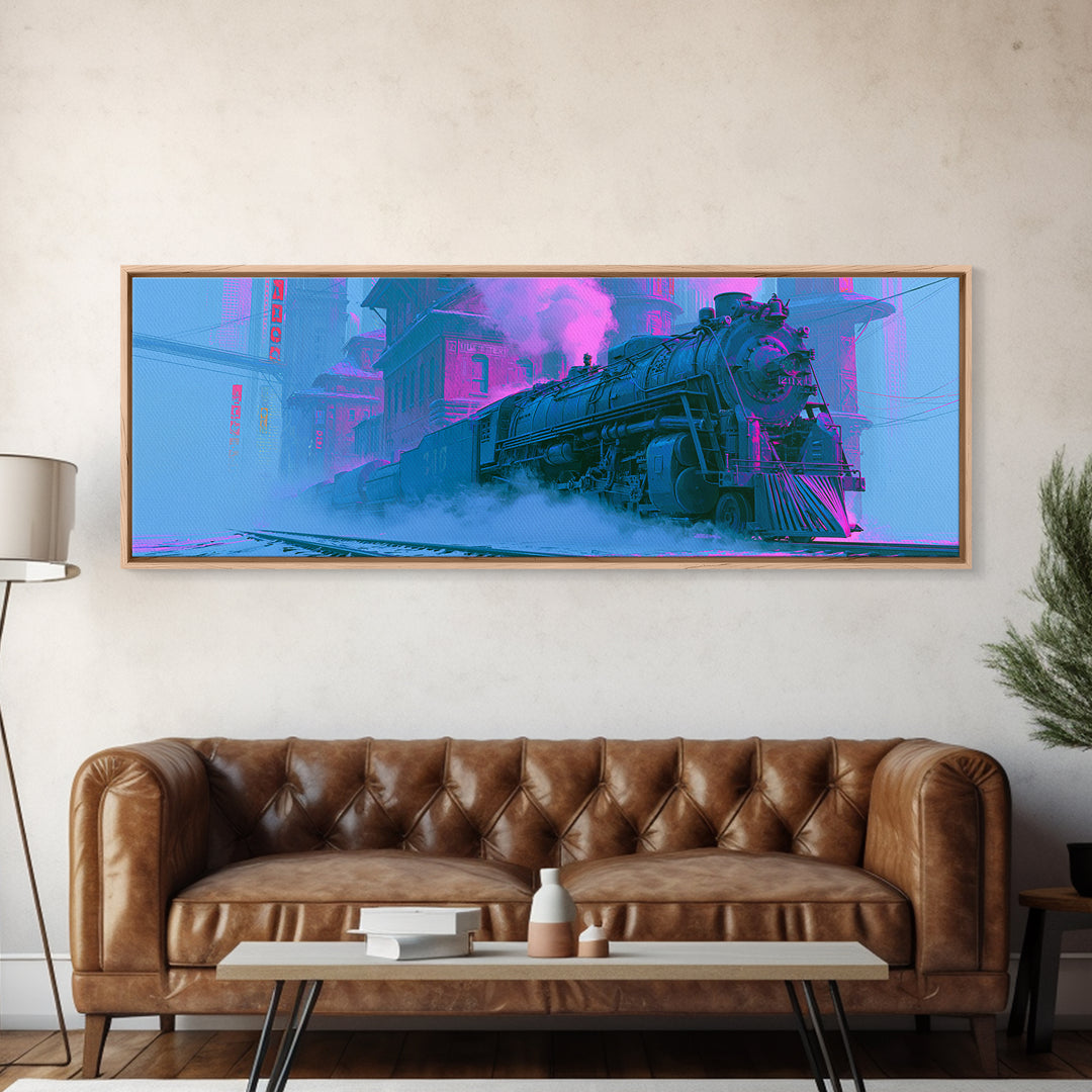 Steam Locomotive Racing Through Fog Canvas Print, Steampunk Art, Wall Art Living Room, Living Room Decor, Fine Art, Mechanic, STE-3x1-46