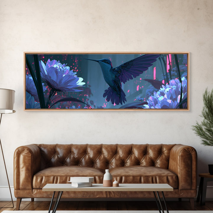 Mechanical Hummingbird Hovering Near Flower Canvas Print, Steampunk Art, Steampunk Lamp, Living Room Decor, Fine Art, Mechanic, STE-3x1-49