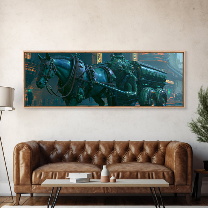 Steam Powered Horse Framed Canvas Print, Steampunk Art, Statement Artwork, Living Room Decor, Mechanic, Halloween Decor, STE-3x1-7
