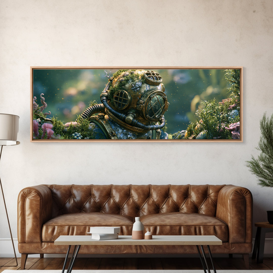 Brass Diving Helmet Canvas Print, Steampunk Art, Wall Decor, Living Room Decor, Mechanic, Whimsical Decor, Boho Wall Art, STE-3x1-76