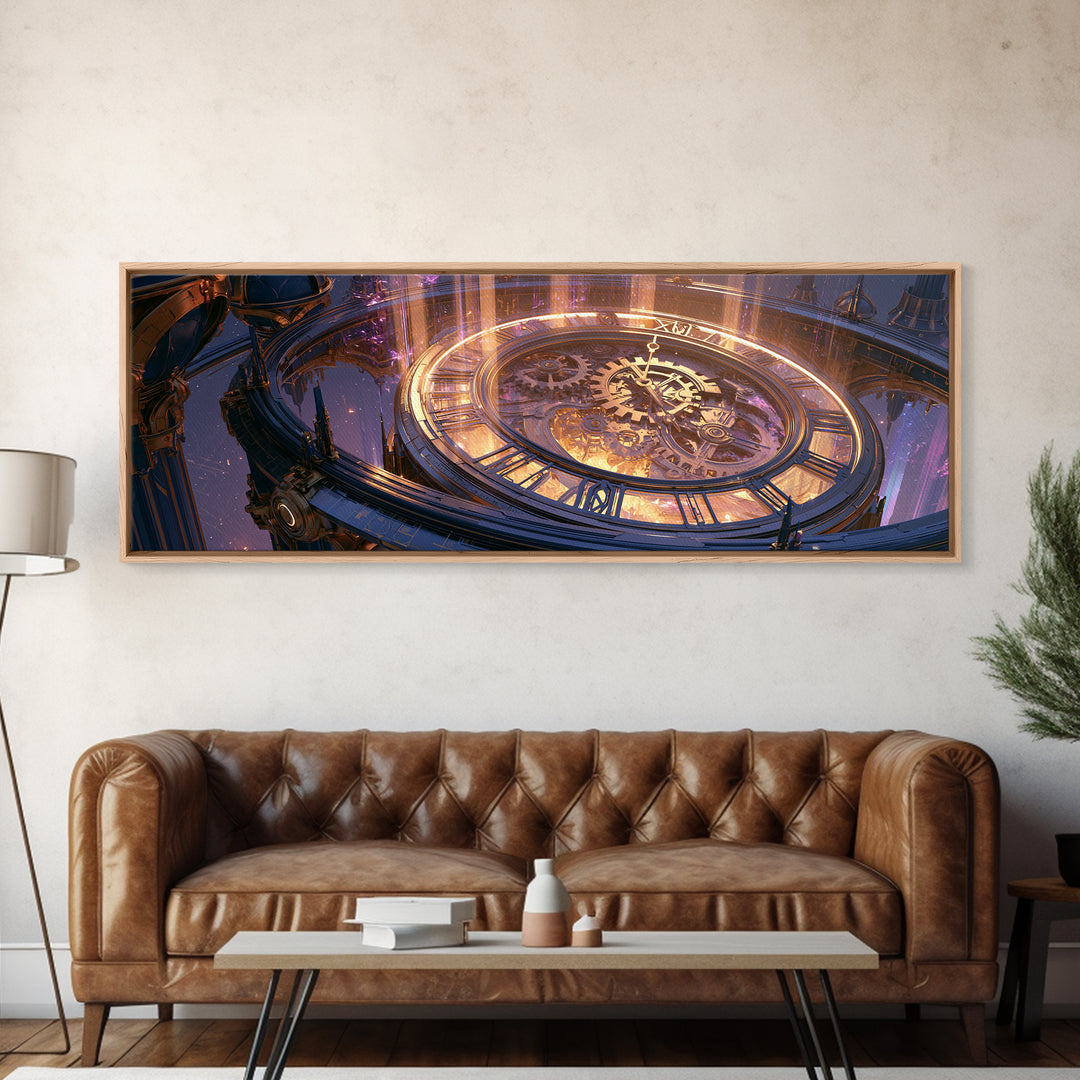 Clock Tower Gears Framed Canvas Print, Steampunk Art, Steampunk Decor, Living Room Decor, Fine Art, Mechanic, Textured Painting, STE-3x1-77