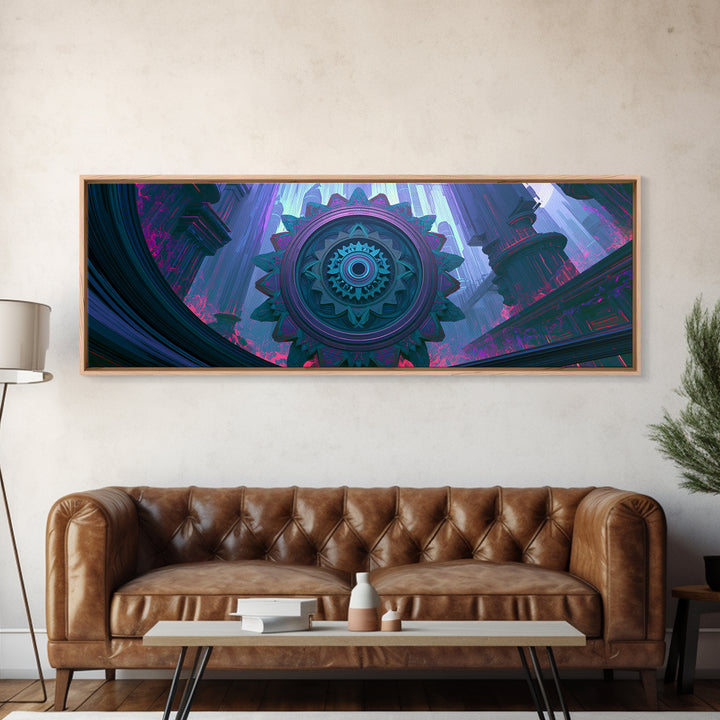 Cogwheel Mandala in Bronze and Teal Canvas Print, Steampunk Art, Halloween Decor, Living Room Decor, Fine Art, Mechanic, STE-3x1-80