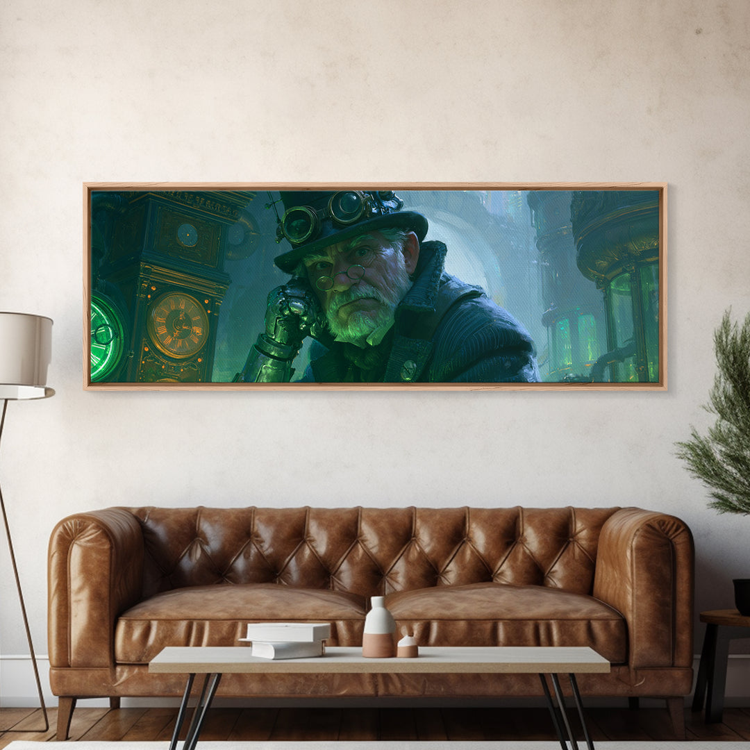 Victorian Inventor Portrait Canvas Print, Steampunk Art, Printable Wall Art, Living Room Decor, Mechanic, Whimsigoth Decor, STE-3x1-95