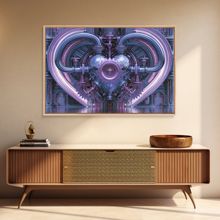 Gear Heart with Pipes and Valves Framed Canvas Print, Steampunk Art, Retro Decor, Living Room Decor, Fine Art, Mechanic, STE-3x2-24