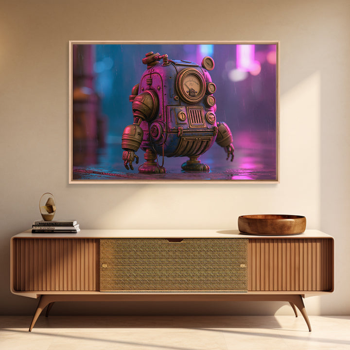 Retro Robot Made from Brass Gauges Framed Canvas Print, Steampunk Art, Living Room Decor, Oil Painting, Mechanic, STE-3x2-47