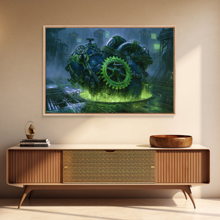 Gear Heart with Pipes and Valves Canvas Print, Steampunk Art, Gallery Decor, Living Room Decor, Fine Art, Mechanic, Wall Art, STE-3x2-48