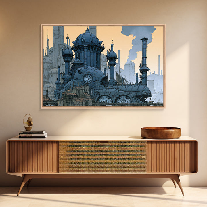Steam Powered City Skyline Canvas Print, Steampunk Art, Neutral Decor, Living Room Decor, Fine Art, Mechanic, Home Decor, STE-3x2-49