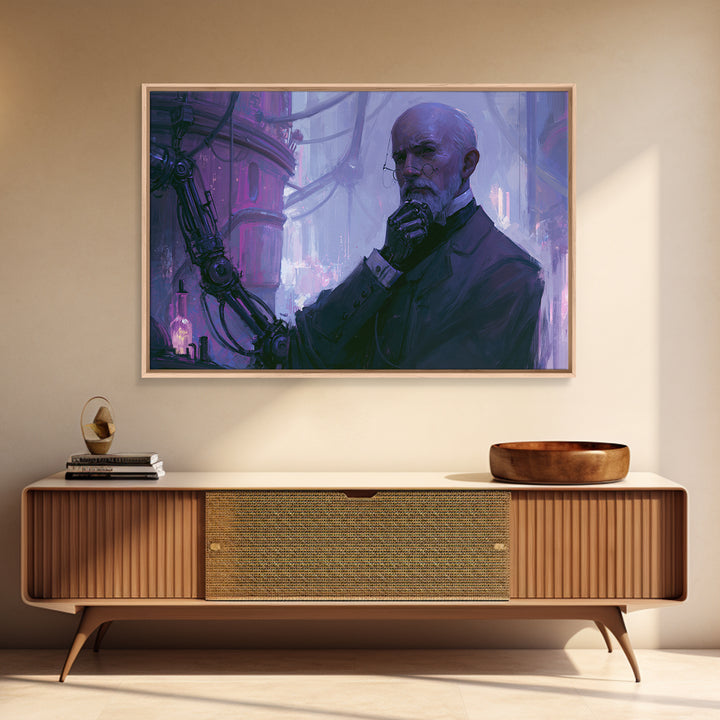 Victorian Inventor Portrait Framed Canvas Print, Steampunk Art, Printable Wall Art, Living Room Decor, Fine Art, Mechanic, STE-3x2-59