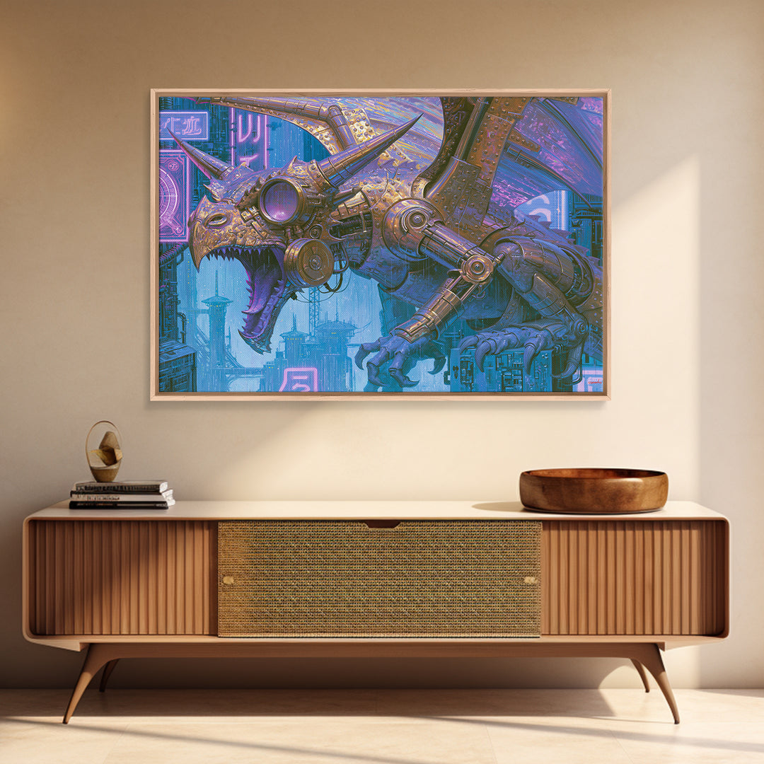 Copper Dragon with Riveted Wings Canvas Print, Steampunk Art, Wall Art Print, Living Room Decor, Mechanic, Gallery Decor, STE-3x2-62