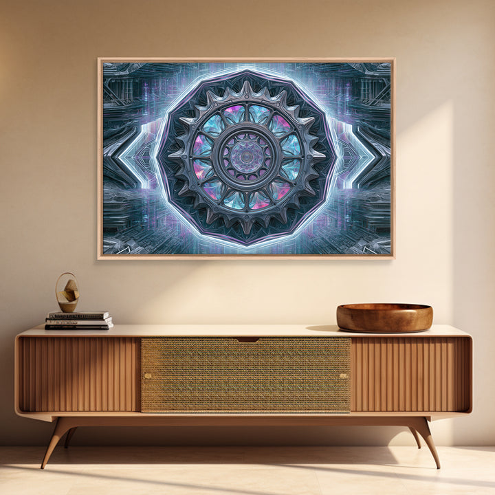 Cogwheel Mandala in Bronze and Teal Canvas Print, Steampunk Art, Minimalist Decor, Living Room Decor, Fine Art, Mechanic, STE-3x2-68