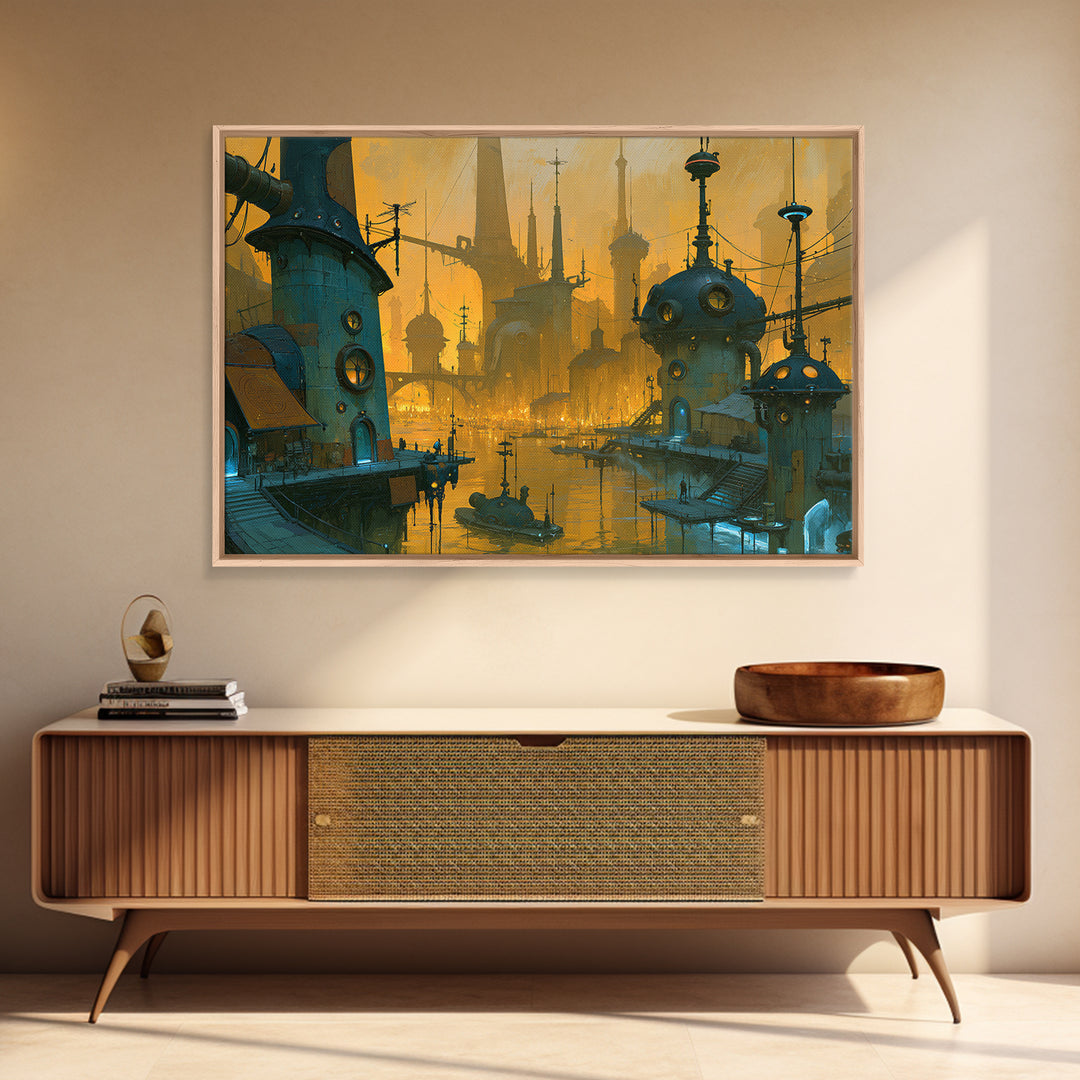 Steam Powered City Skyline Canvas Print, Steampunk Art, Neutral Decor, Living Room Decor, Fine Art, Mechanic, Home Decor, STE-3x2-73