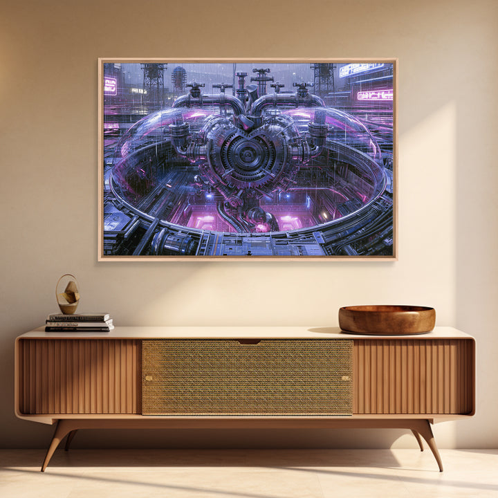 Gear Heart with Pipes and Valves Framed Canvas Print, Steampunk Art, Art Print, Living Room Decor, Fine Art, Mechanic, STE-3x2-96