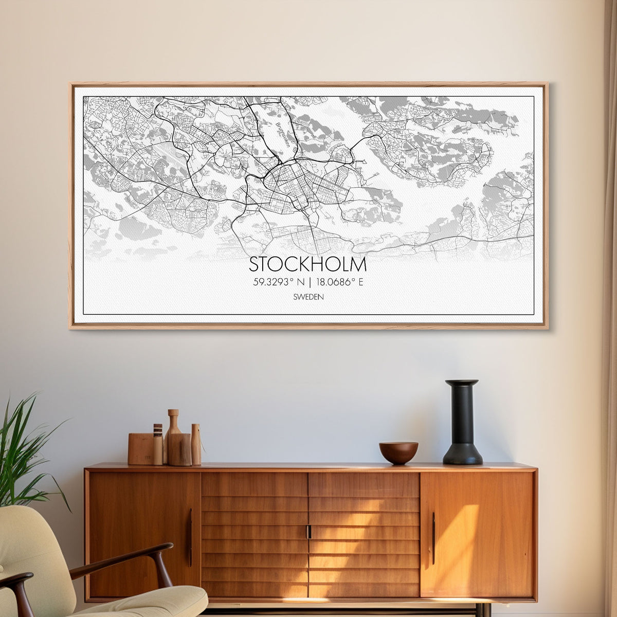 Stockholm City Map, Sweden Art, Map Print, Modern Wall Art, Wall Art, Canvas Art, Landscape Art Print, Gift For Family, Over Bed Wall Décor