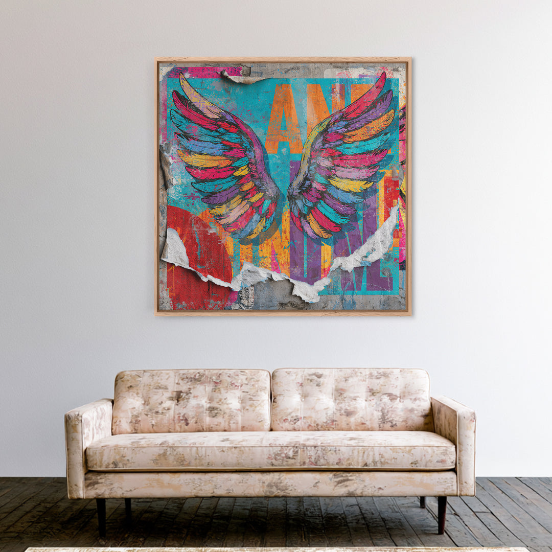 Graffiti Angel Wings Framed Canvas Print, Street Art, Room Decor, Living Room Decor, Fine Art, Urban, Original Painting, STR-1x1-29