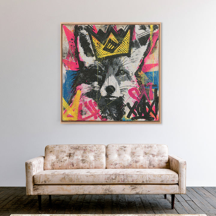 Urban Fox Wearing a Crown of Spray Canvas Print, Street Art, Contemporary Art, Living Room Decor, Fine Art, Urban, STR-1x1-50
