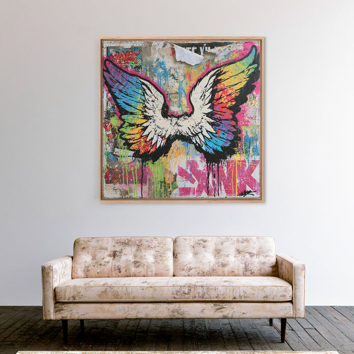 Graffiti Angel Wings Canvas Print, Street Art, Poster, Living Room Decor, Fine Art, Urban, Poster Prints, Watercolor Painting, STR-1x1-77