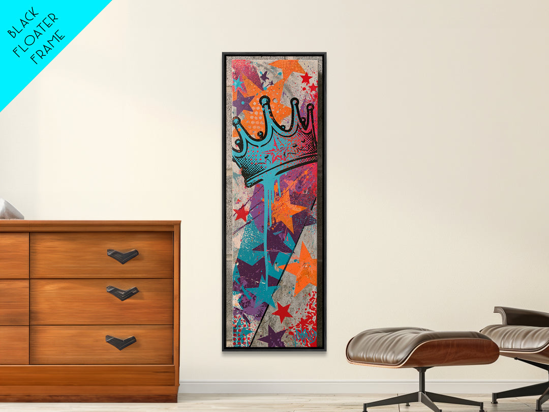 Drippy Crown and Stars Composition Canvas Print, Street Art, Painting, Living Room Decor, Fine Art, Urban, Abstract Painting, STR-1x3-32