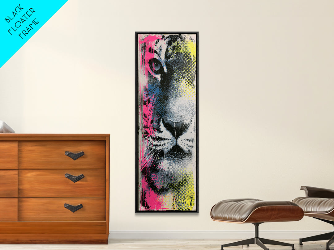 Spray Painted Tiger Face Canvas Print, Street Art, Canvas, Living Room Decor, Fine Art, Urban, Colorful Wall Art, Bar Art, STR-1x3-44