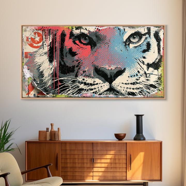 Spray Painted Tiger Face Canvas Print, Street Art, Painting, Living Room Decor, Oil Painting, Urban, Abstract Painting, STR-2x1-52