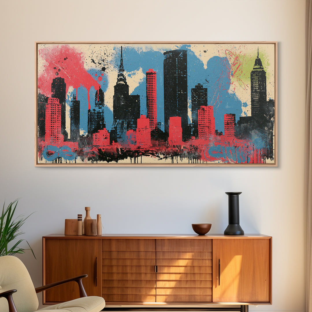 Urban Skyline Made from Stencil Layers Canvas Print, Street Art, Living Room Decor, Abstract Art, Urban, Abstract Painting, STR-2x1-58