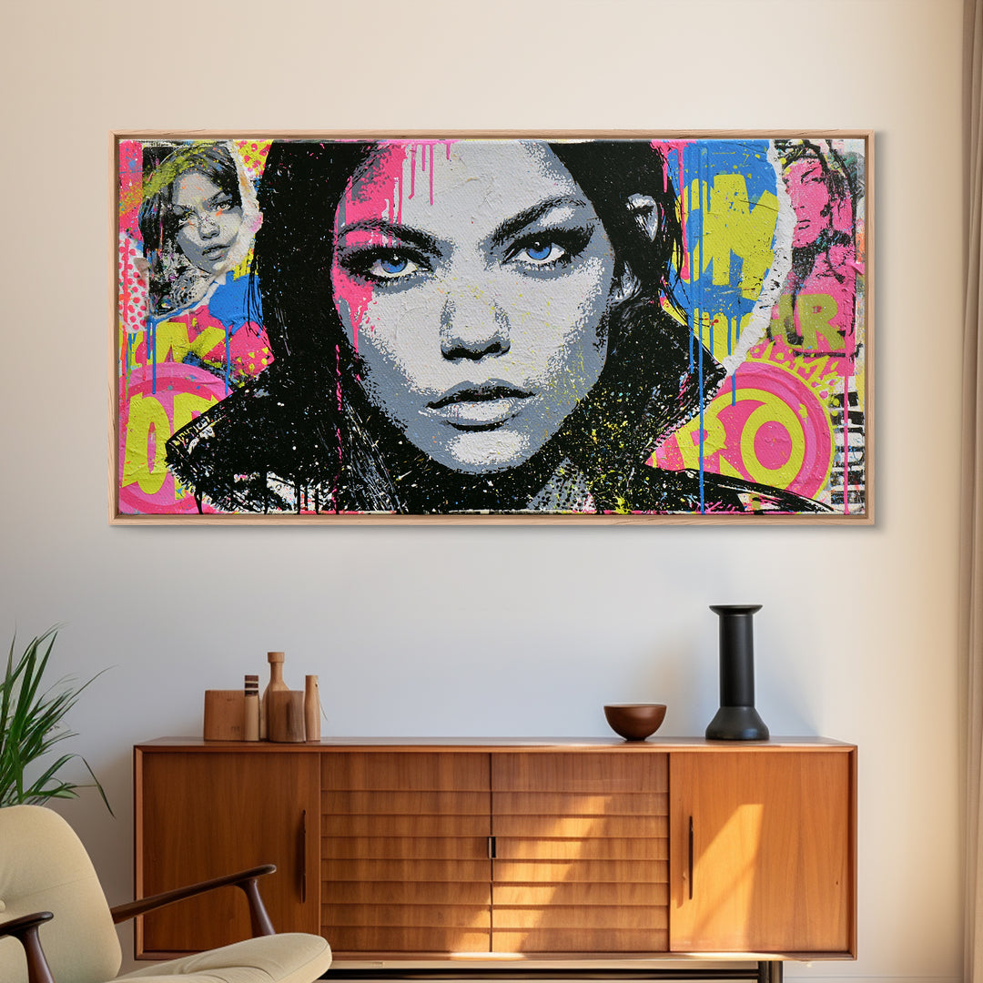 Bold Stencil Portrait Canvas Print, Street Art, Abstract Painting, Living Room Decor, Fine Art, Urban, Gallery Decor, STR-2x1-69