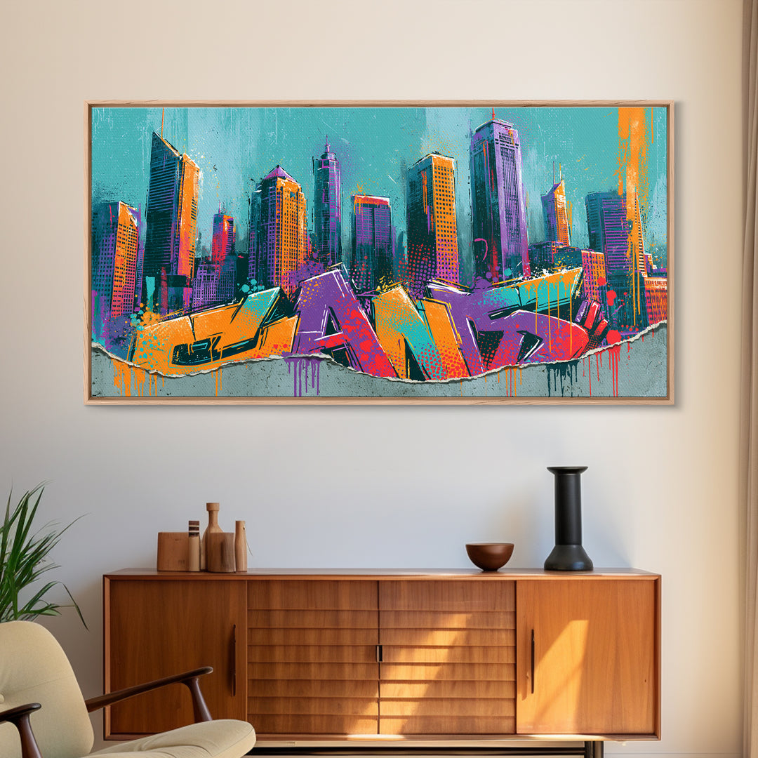 Urban Skyline Made from Stencil Layers Canvas Print, Street Art, Living Room Decor, Abstract Art, Urban, Abstract Painting, STR-2x1-82