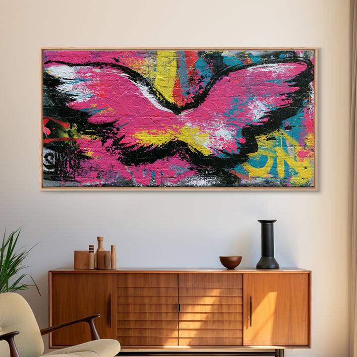 Graffiti Angel Wings Framed Canvas Print, Street Art, Modern Art, Living Room Decor, Urban, Neutral Decor, Modern Decor, STR-2x1-97