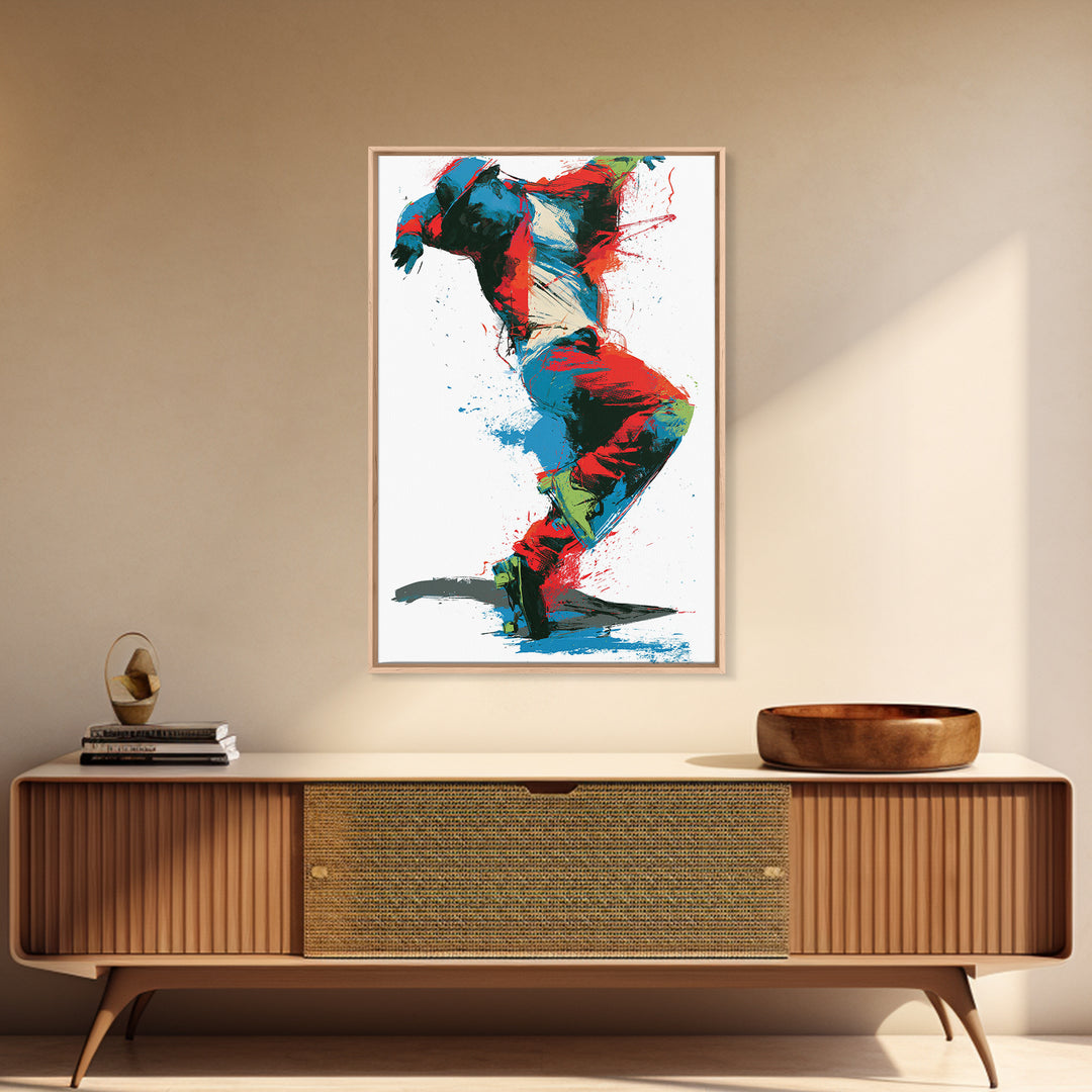 Breakdancer Frozen in Energetic Motion Framed Canvas Print, Street Art, Living Room Decor, Abstract Art, Urban, STR-2x3-2