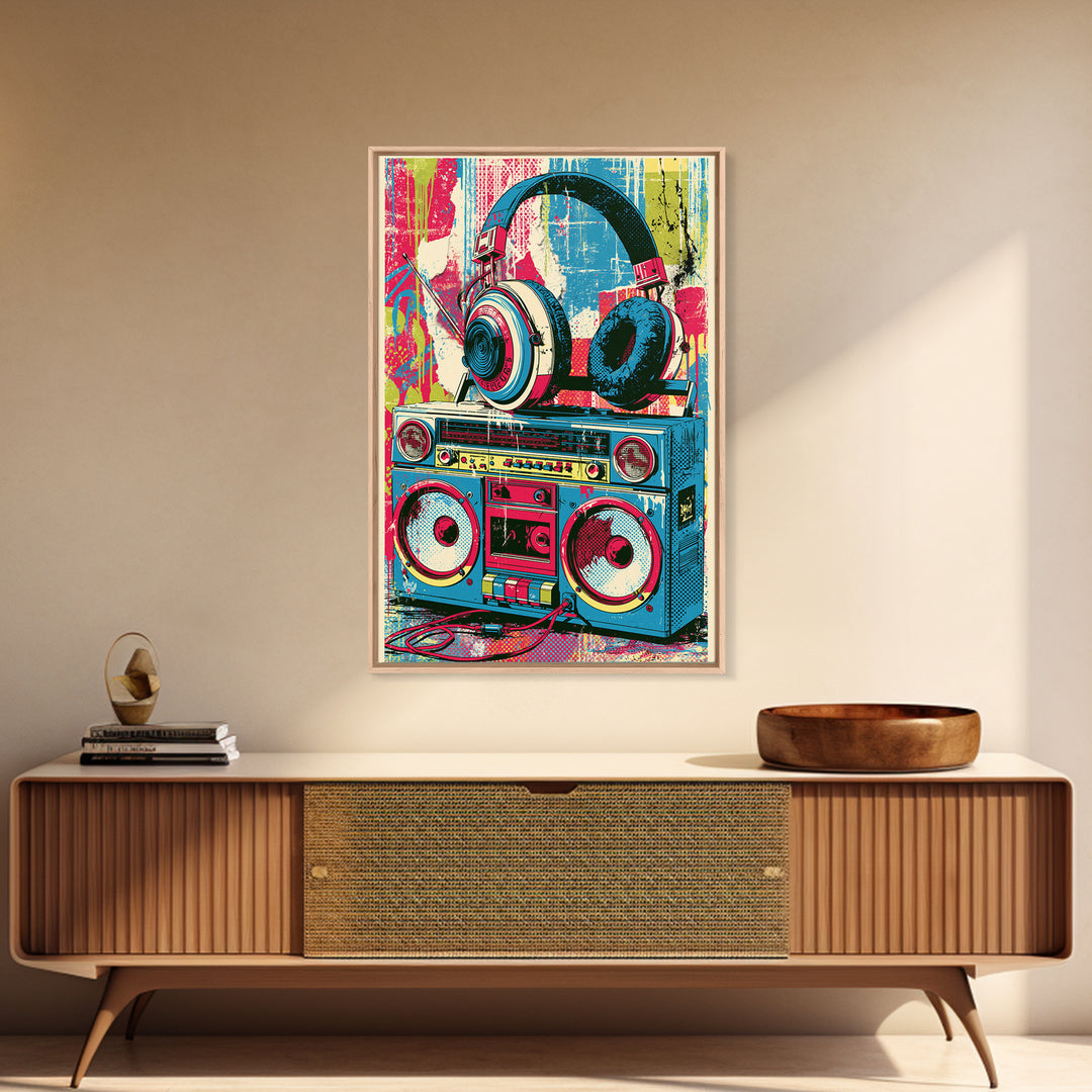 Boombox and Headphones Canvas Print, Street Art, Canvas Print, Living Room Decor, Fine Art, Urban, Graffiti Art, Gallery Decor, STR-2x3-65