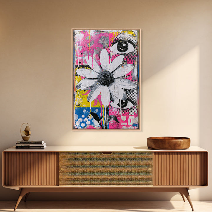 Paste Up Collage of Flowers and Eyes Canvas Print, Street Art, Wall Hangings, Living Room Decor, Fine Art, Urban, Modern Art, STR-2x3-66