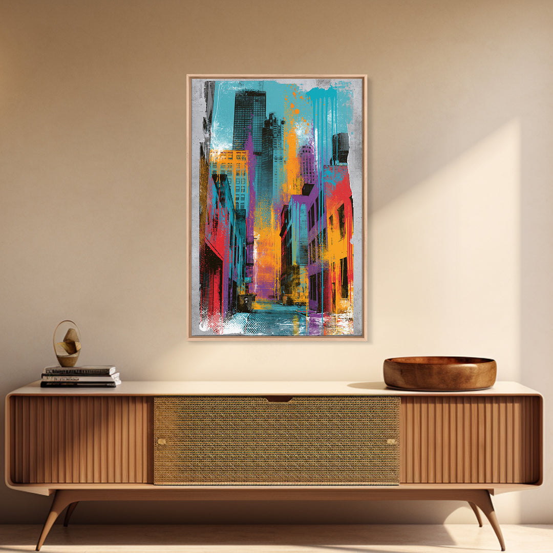 Urban Skyline Made from Stencil Layers Canvas Print, Street Art, Canvas, Living Room Decor, Fine Art, Urban, Colorful Wall Art, STR-2x3-70