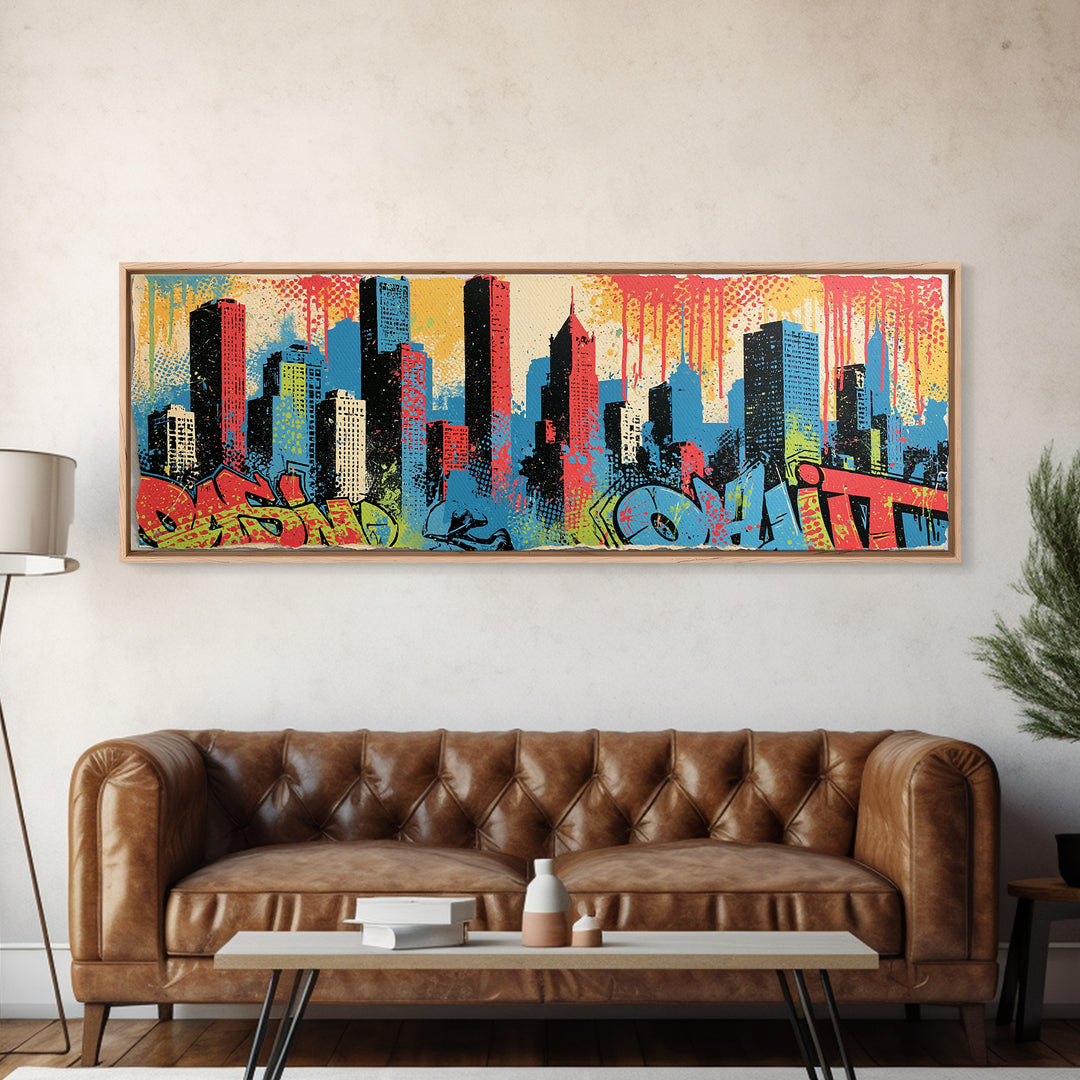 Urban Skyline Made from Stencil Layers Canvas Print, Street Art, Living Room Decor, Abstract Art, Urban, Abstract Painting, STR-3x1-30