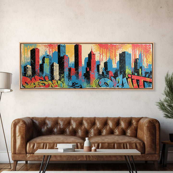 Urban Skyline Made from Stencil Layers Canvas Print, Street Art, Living Room Decor, Abstract Art, Urban, Abstract Painting, STR-3x1-30