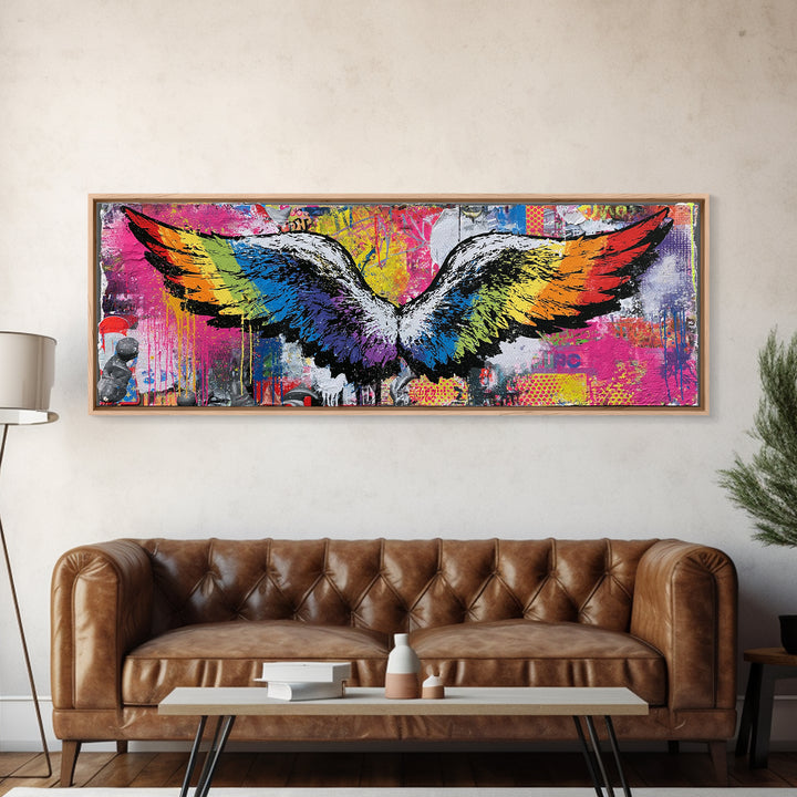 Graffiti Angel Wings Framed Canvas Print, Street Art, Gallery Decor, Living Room Decor, Fine Art, Urban, Wall Art, Home Decor, STR-3x1-69