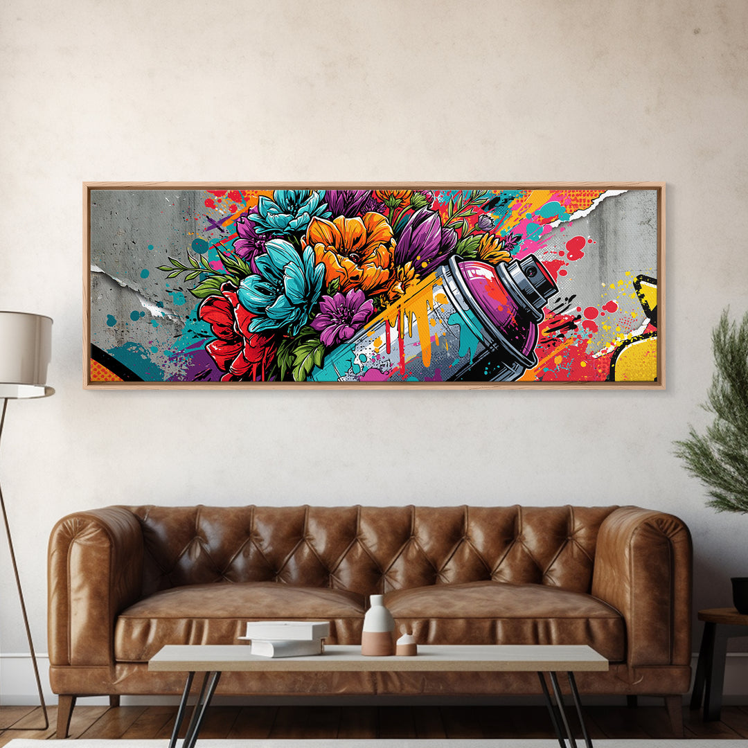 Spray Can Bouquet Framed Canvas Print, Street Art, Statement Artwork, Living Room Decor, Fine Art, Urban, Wall Decor, STR-3x1-7